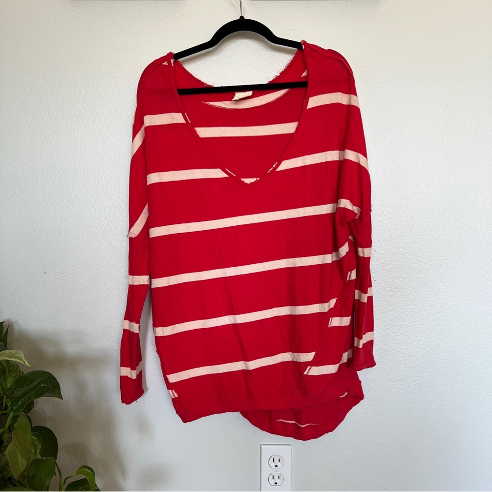 We The Free Red Striped Slouchy Tunic Shirt Sz M